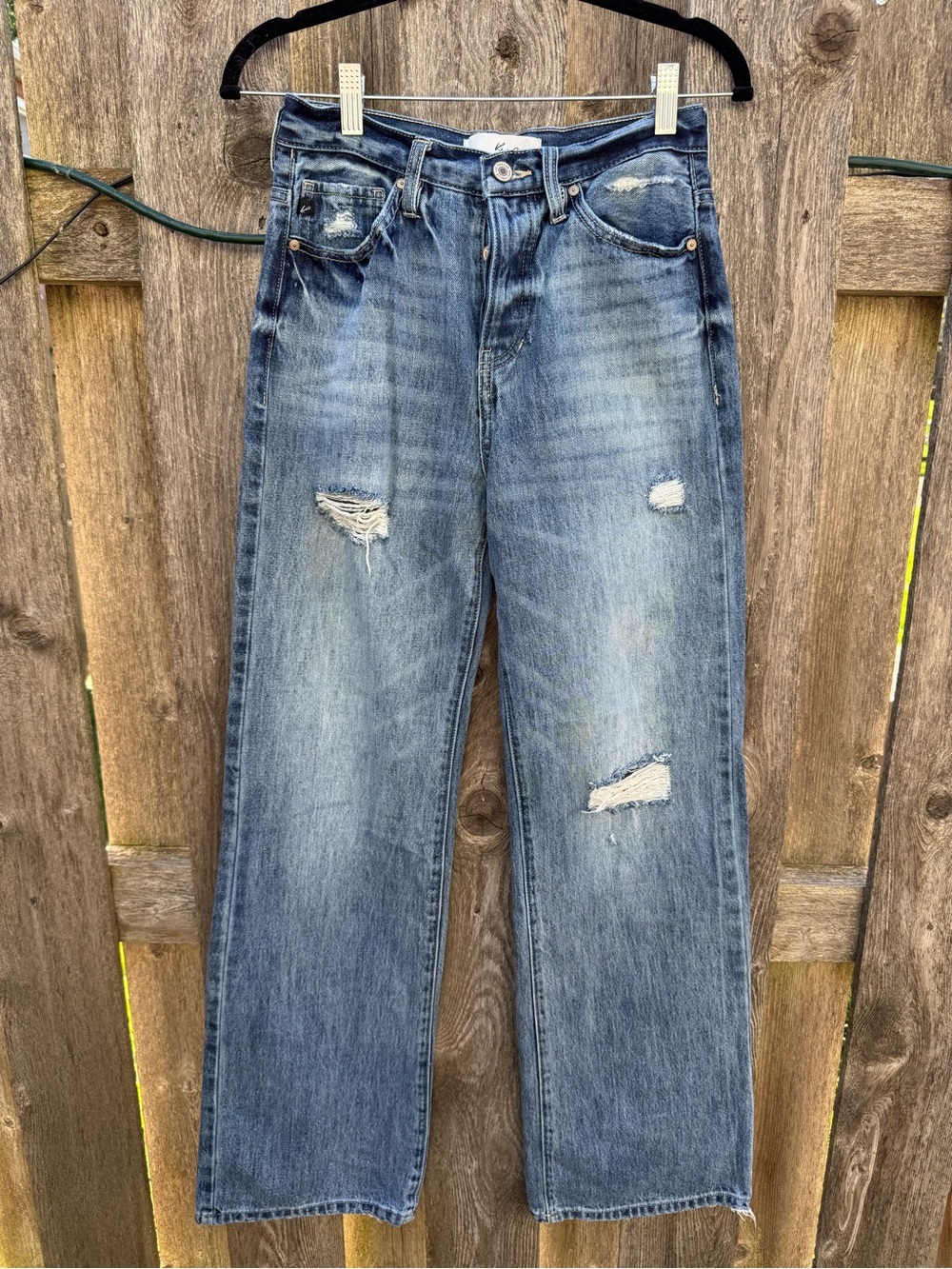 KanCan Women's Light Blue Distressed Straight Jeans
